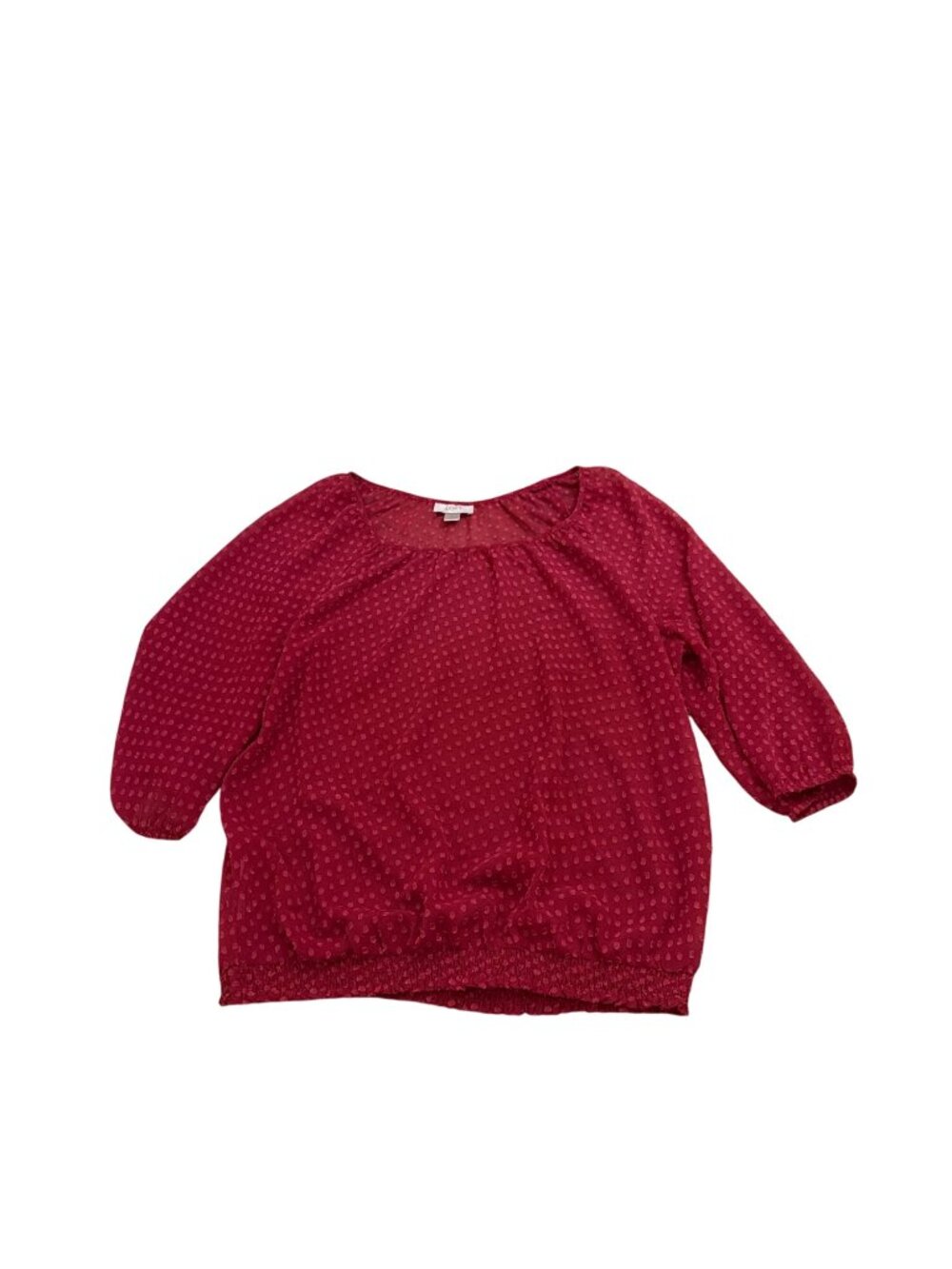 Loft Womens Blouse Size L Red Swiss Dot Chiffon Sheer Career Romantic Elastic
